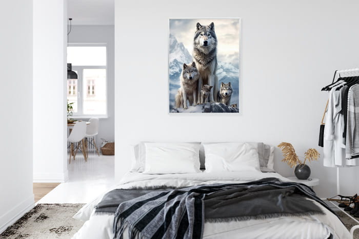 Plakat Wilki Na Ośnieżonej Skale