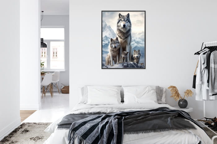 Plakat Wilki Na Ośnieżonej Skale