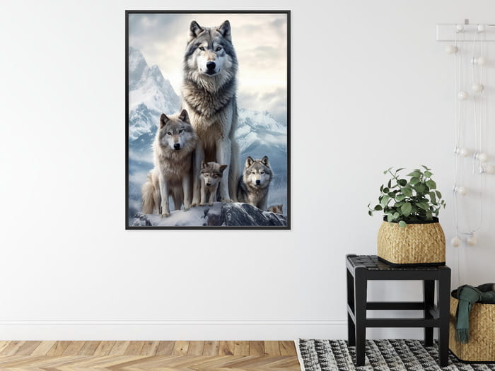 Plakat Wilki Na Ośnieżonej Skale