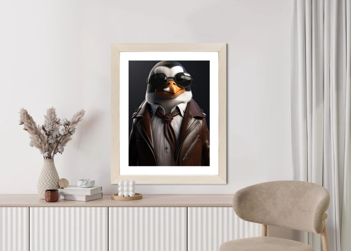 Plakat Pingwin W Skórzanej Kurtce