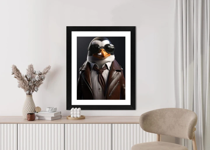 Plakat Pingwin W Skórzanej Kurtce