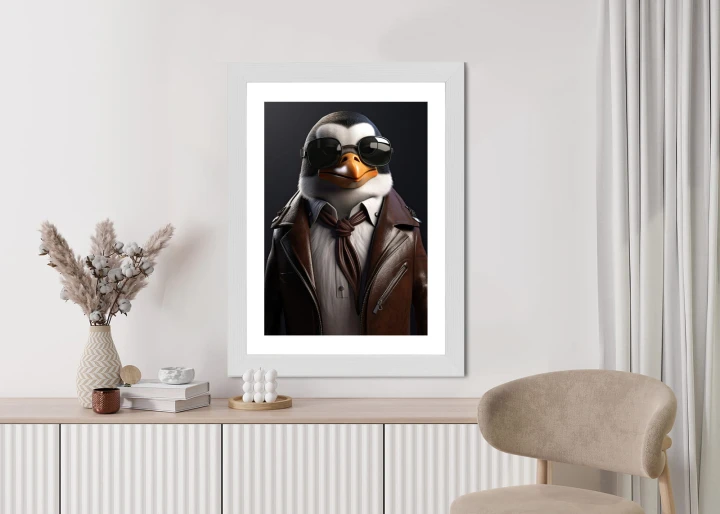 Plakat Pingwin W Skórzanej Kurtce
