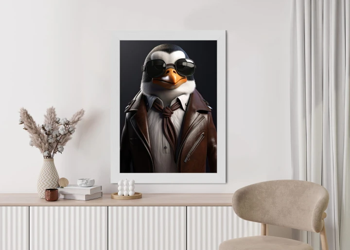 Plakat Pingwin W Skórzanej Kurtce