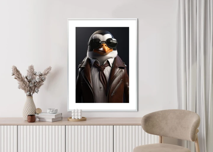 Plakat Pingwin W Skórzanej Kurtce