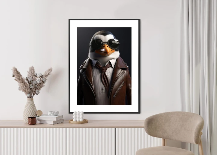 Plakat Pingwin W Skórzanej Kurtce