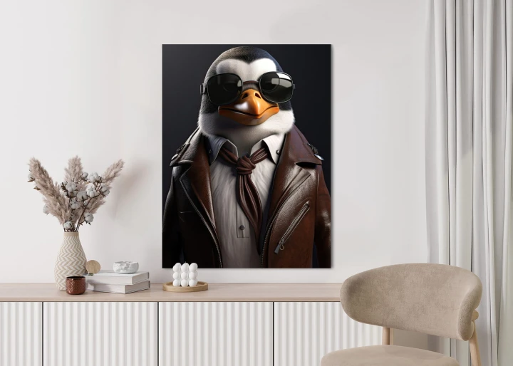 Plakat Pingwin W Skórzanej Kurtce