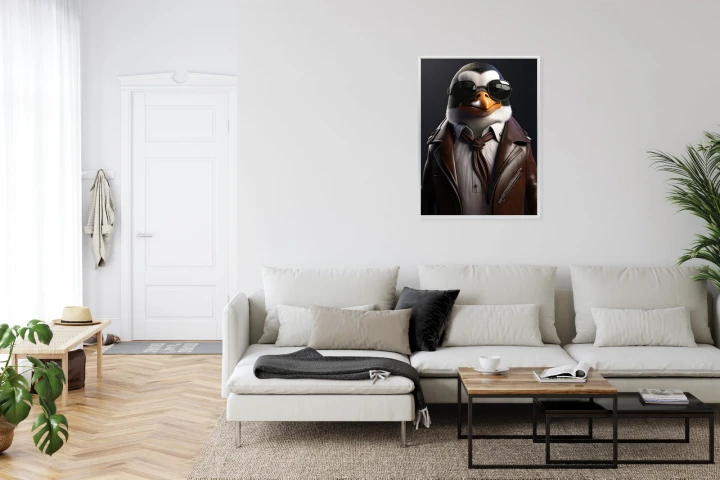 Plakat Pingwin W Skórzanej Kurtce