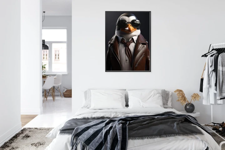Plakat Pingwin W Skórzanej Kurtce