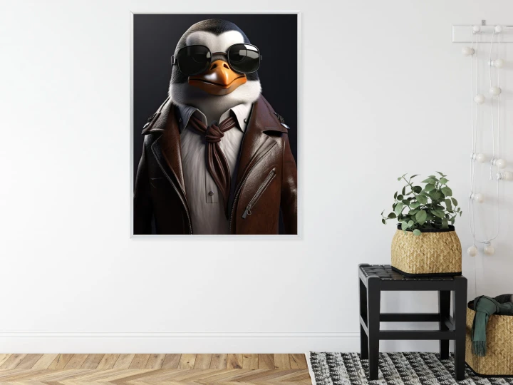 Plakat Pingwin W Skórzanej Kurtce