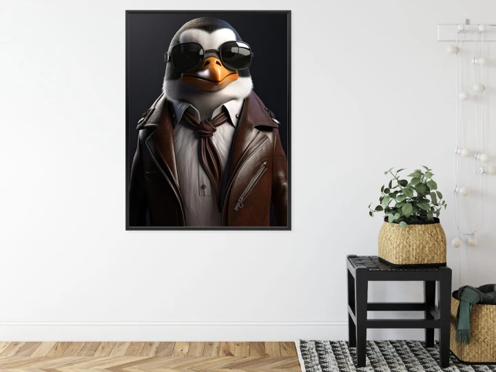 Plakat Pingwin W Skórzanej Kurtce