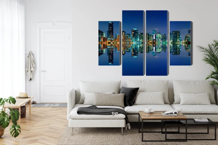 Obraz Wieloczęściowy Panorama Miami Nocą