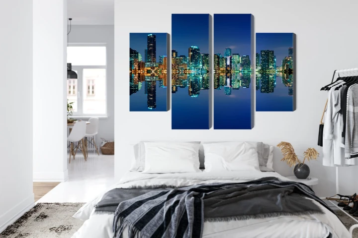 Obraz Wieloczęściowy Panorama Miami Nocą