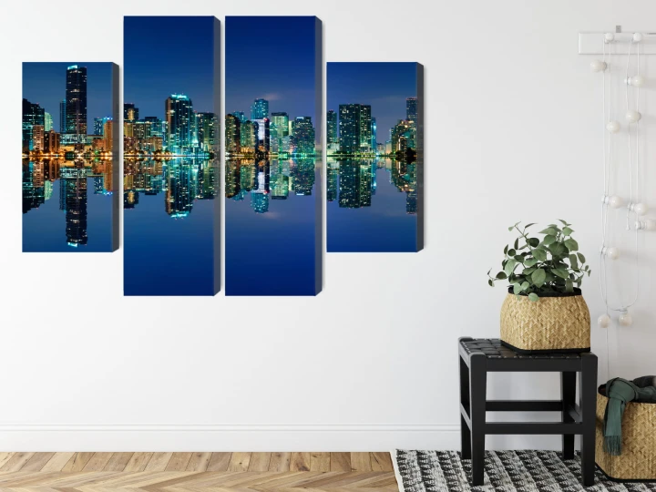 Obraz Wieloczęściowy Panorama Miami Nocą
