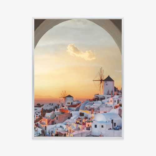 Plakat Oia Na Santorini O Zachodzie Słońca