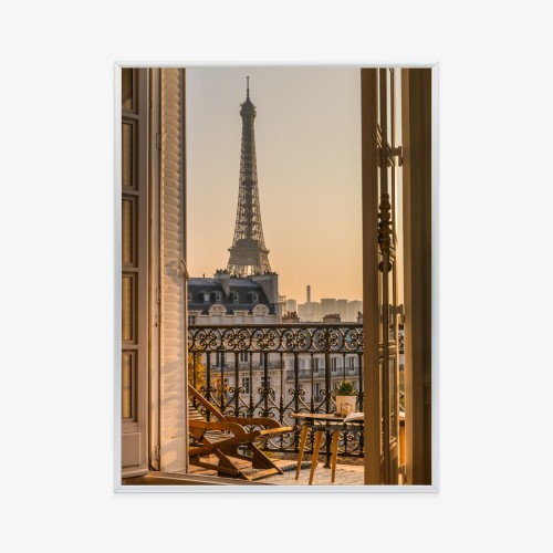 Plakat Widok Z Okna Na Paryską Wieżę Eiffla O Zachodzie Słońca