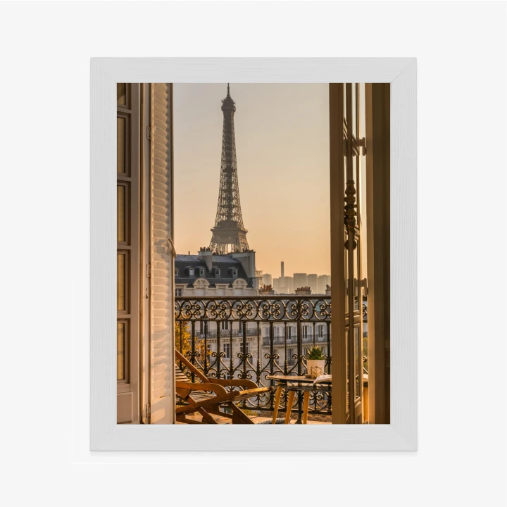 Plakat Widok Z Okna Na Paryską Wieżę Eiffla O Zachodzie Słońca