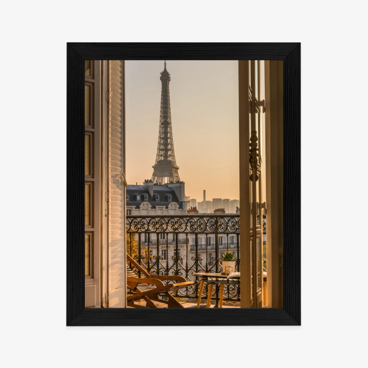 Plakat Widok Z Okna Na Paryską Wieżę Eiffla O Zachodzie Słońca