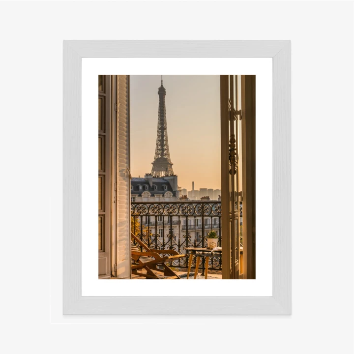 Plakat Widok Z Okna Na Paryską Wieżę Eiffla O Zachodzie Słońca