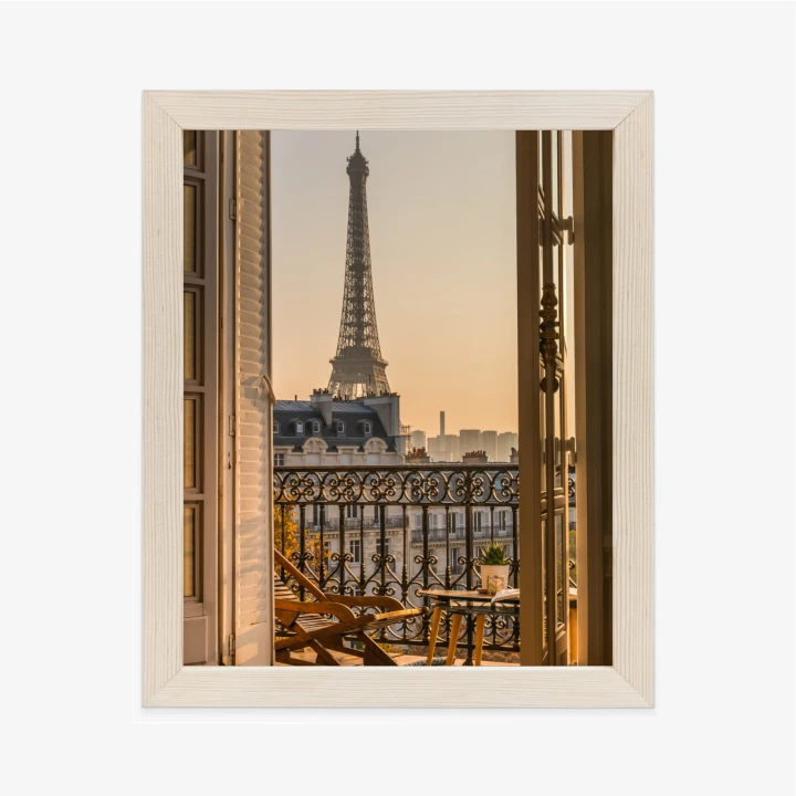 Plakat Widok Z Okna Na Paryską Wieżę Eiffla O Zachodzie Słońca