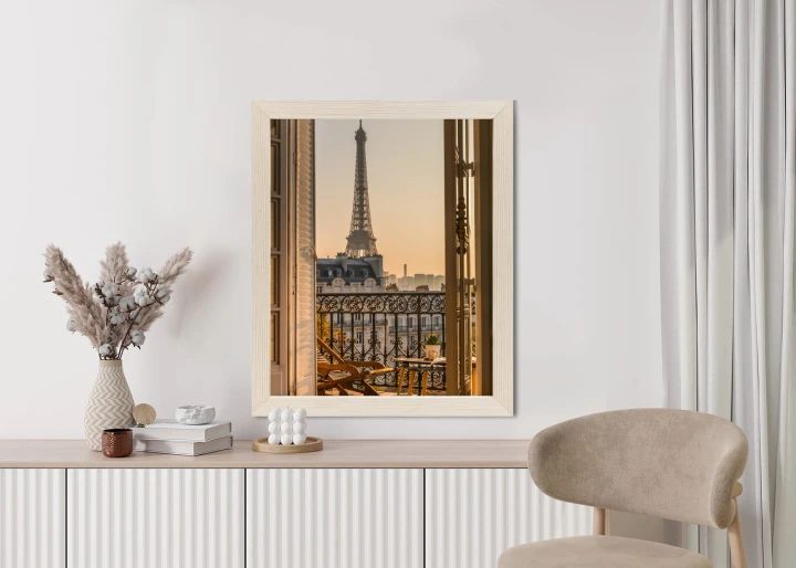 Plakat Widok Z Okna Na Paryską Wieżę Eiffla O Zachodzie Słońca