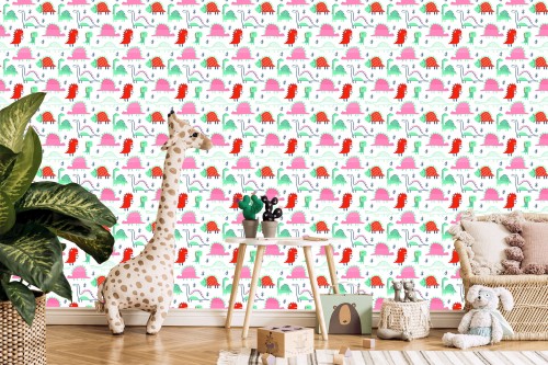 Tapeta Do Pokoju Dziecka Kolorowe Dinozaury Liście