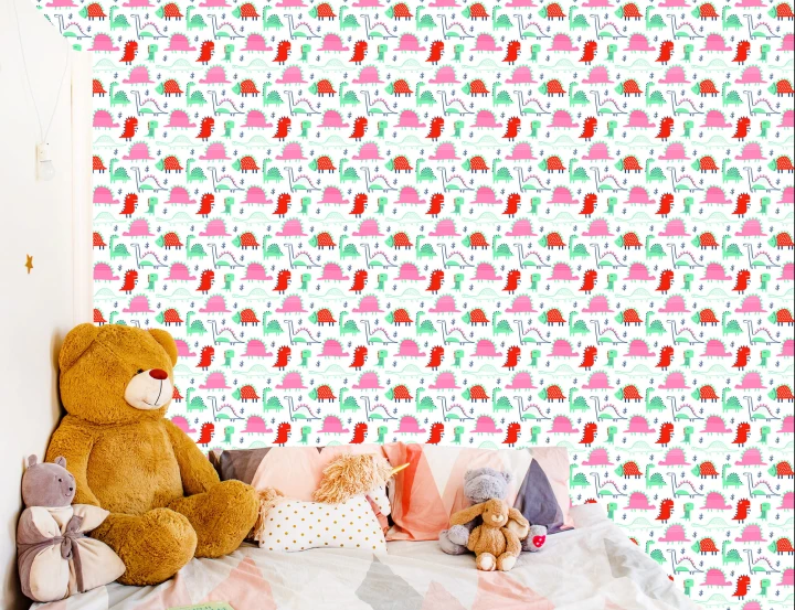 Tapeta Do Pokoju Dziecka Kolorowe Dinozaury Liście