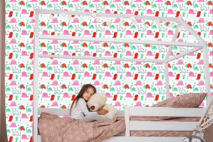 Tapeta Do Pokoju Dziecka Kolorowe Dinozaury Liście