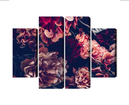 Obraz Wieloczęściowy Kolorowe Kwiaty W Stylu Retro 3D