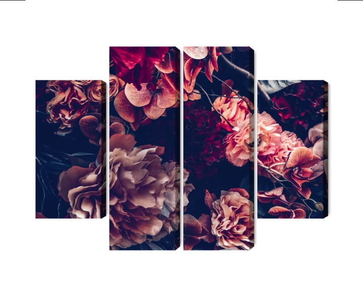 Obraz Wieloczęściowy Kolorowe Kwiaty W Stylu Retro 3D