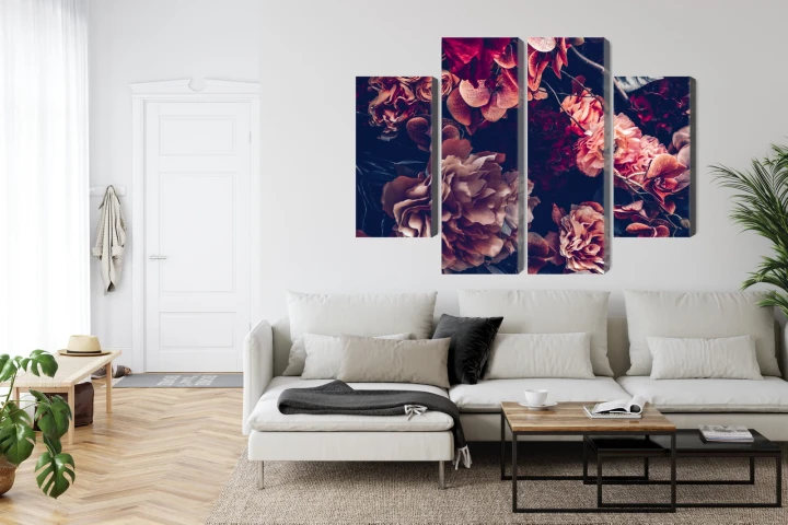 Obraz Wieloczęściowy Kolorowe Kwiaty W Stylu Retro 3D