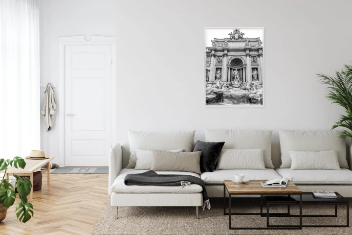 Plakat Fontanna Di Trevi W Rzymie Z Posągami W Czerni I Bieli