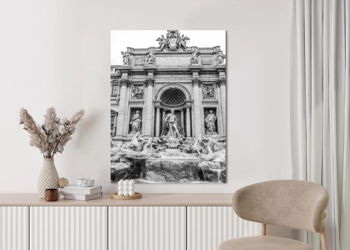 Plakat Fontanna Di Trevi W Rzymie Z Posągami W Czerni I Bieli