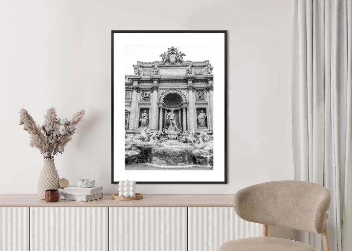 Plakat Fontanna Di Trevi W Rzymie Z Posągami W Czerni I Bieli