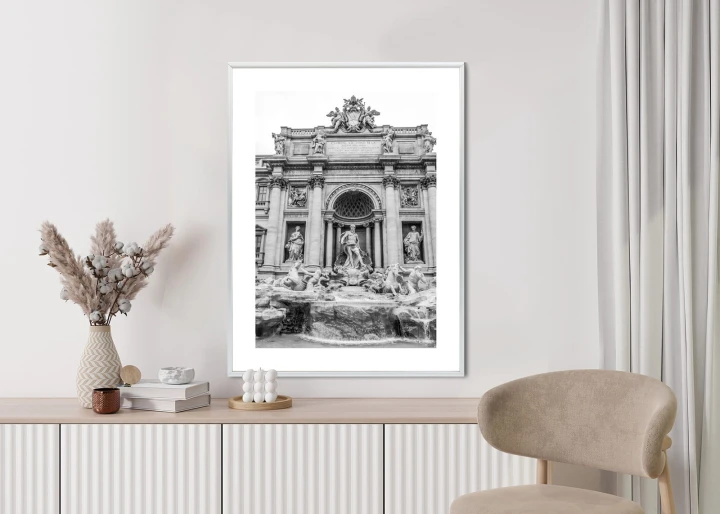 Plakat Fontanna Di Trevi W Rzymie Z Posągami W Czerni I Bieli