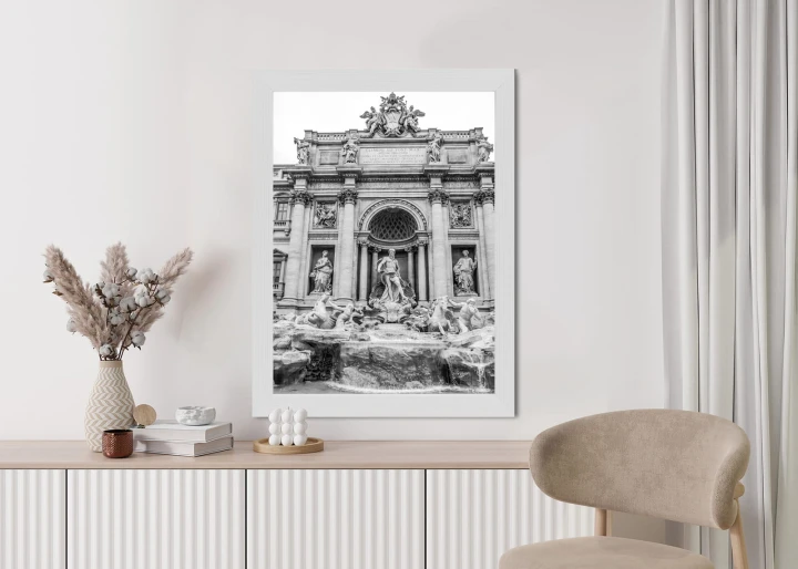 Plakat Fontanna Di Trevi W Rzymie Z Posągami W Czerni I Bieli