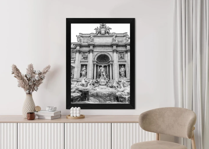 Plakat Fontanna Di Trevi W Rzymie Z Posągami W Czerni I Bieli