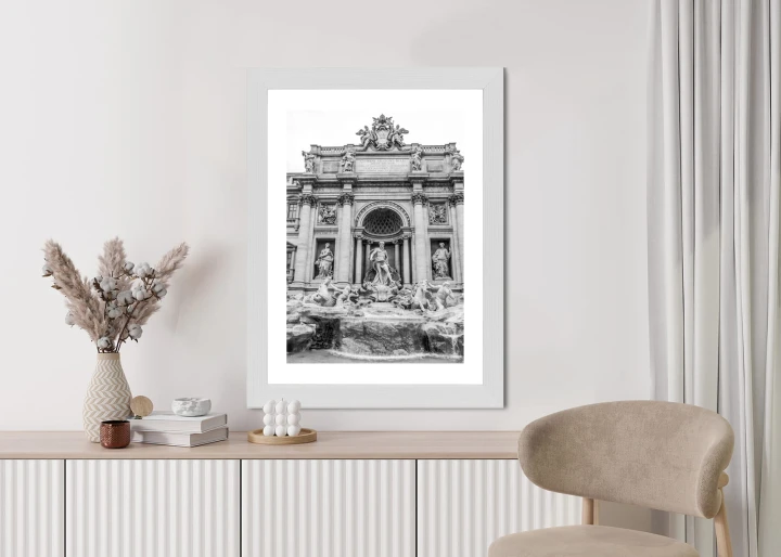 Plakat Fontanna Di Trevi W Rzymie Z Posągami W Czerni I Bieli