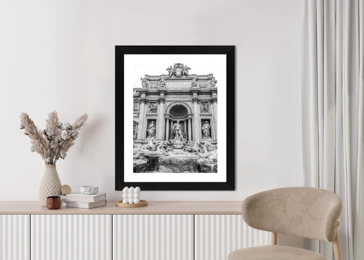 Plakat Fontanna Di Trevi W Rzymie Z Posągami W Czerni I Bieli