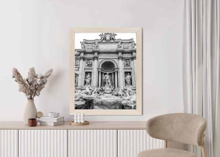 Plakat Fontanna Di Trevi W Rzymie Z Posągami W Czerni I Bieli