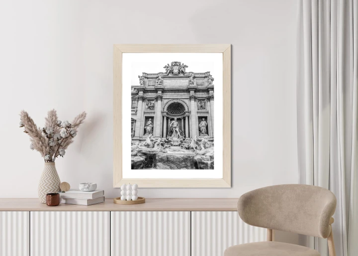 Plakat Fontanna Di Trevi W Rzymie Z Posągami W Czerni I Bieli