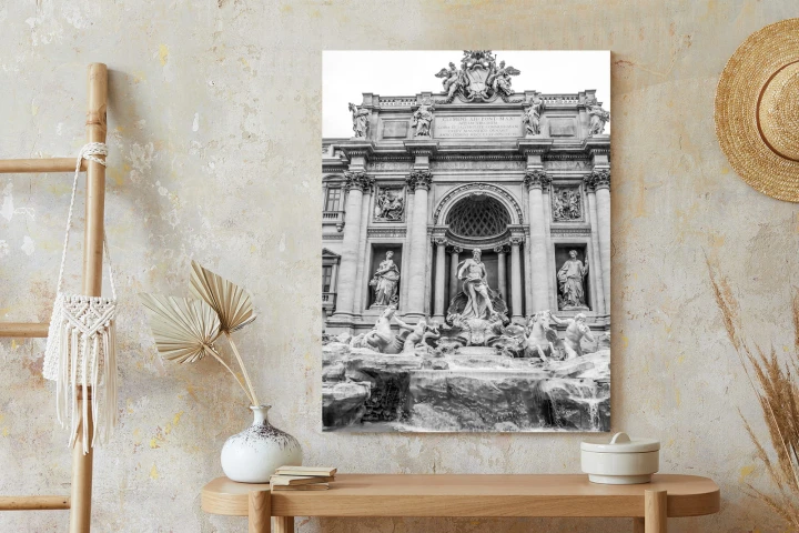 Plakat Fontanna Di Trevi W Rzymie Z Posągami W Czerni I Bieli