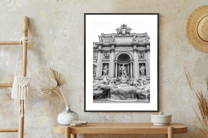 Plakat Fontanna Di Trevi W Rzymie Z Posągami W Czerni I Bieli