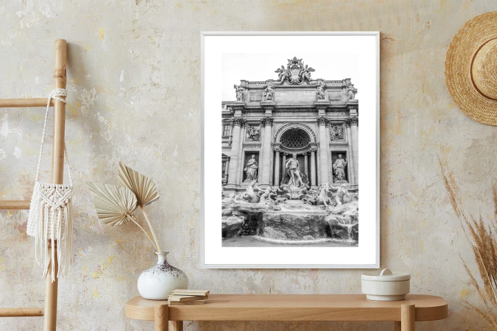 Plakat Fontanna Di Trevi W Rzymie Z Posągami W Czerni I Bieli