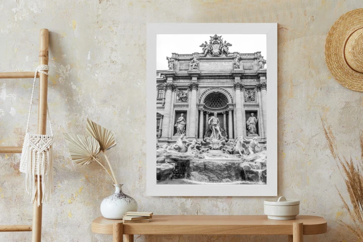 Plakat Fontanna Di Trevi W Rzymie Z Posągami W Czerni I Bieli