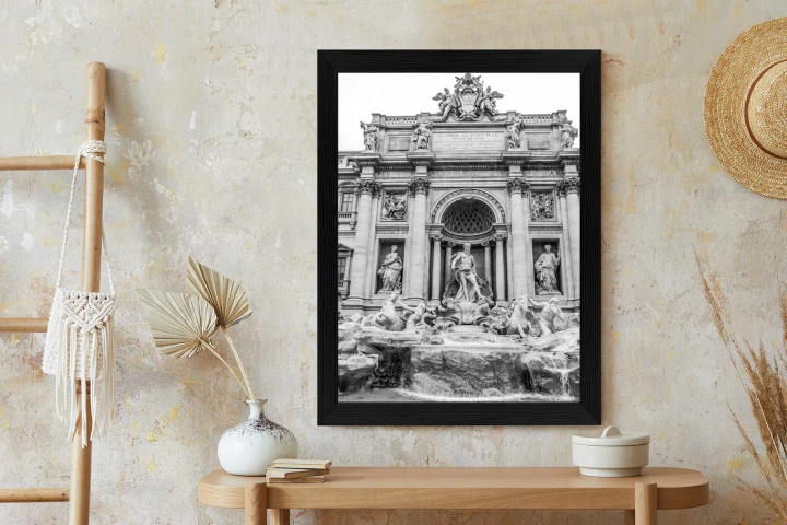 Plakat Fontanna Di Trevi W Rzymie Z Posągami W Czerni I Bieli