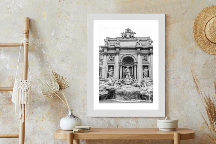 Plakat Fontanna Di Trevi W Rzymie Z Posągami W Czerni I Bieli