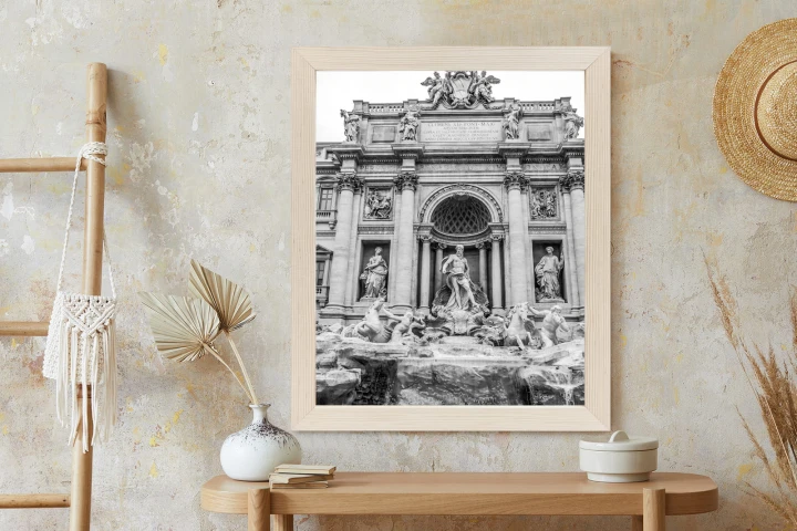 Plakat Fontanna Di Trevi W Rzymie Z Posągami W Czerni I Bieli