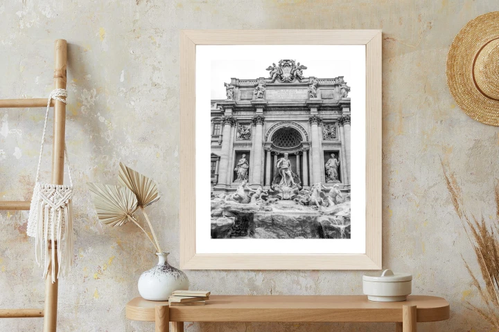 Plakat Fontanna Di Trevi W Rzymie Z Posągami W Czerni I Bieli