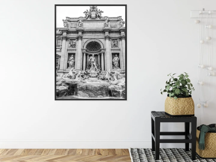Plakat Fontanna Di Trevi W Rzymie Z Posągami W Czerni I Bieli