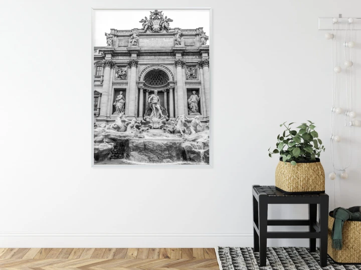 Plakat Fontanna Di Trevi W Rzymie Z Posągami W Czerni I Bieli